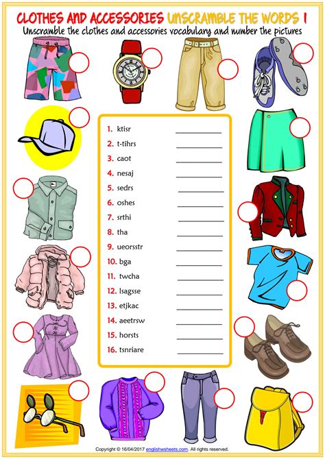 SOLUTION: Clothes and accessories vocabulary esl unscramble the words