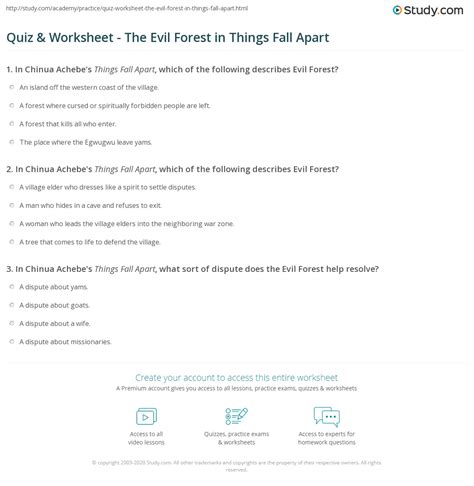 Quiz And Worksheet The Evil Forest In Things Fall Apart