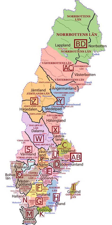 Sverigekarta Med Städer Och Landskap Europa Karta