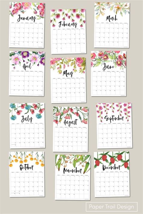 Free Printable 2022 Floral Calendar Paper Trail Design Free