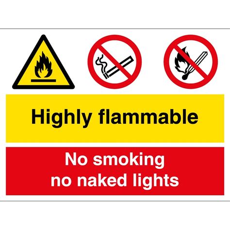No Smoking Or Naked Flames Highly Flammable Material Safety Sign Hot