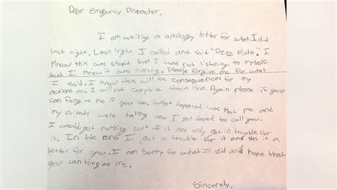 After Prank 911 Call Sixth Grader Sends Apology Note To Police
