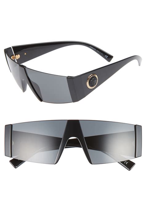 Versace Medusa 56mm Shield Sunglasses In Black Solid Modesens