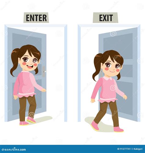 Girl Enter Exit Door Stock Vector Illustration Of Open 91277741