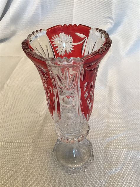 Vintage Etched Crystal Vase Etsy