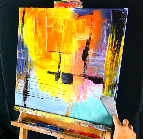 Easy Abstract Painting With Pallet Knife And A Round Brush Step By Step Tutorial Urartstudio