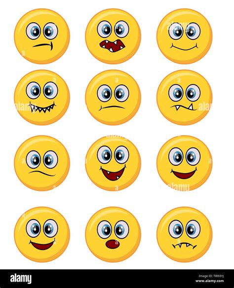 Set Of Happy Smile Laughing Joyful Sad Angry And Crying Faces