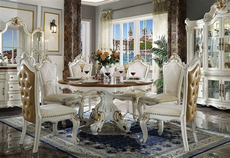 7 Piece Picardy Luxury Round Dining Room Set Usa Furniture Warehouse