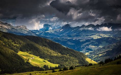 Landscape Nature Mountain Forest Alps Clouds