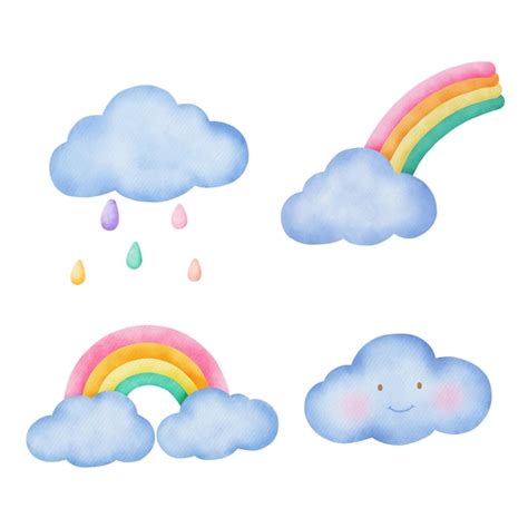 Premium Vector Watercolor Cute Cloud And Rainbow Set