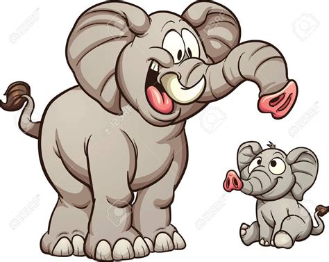 Big And Small Cartoon Elephants Vector Clip Art Illustration With
