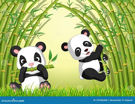 Two Cute Panda In A Bamboo Forest Stock Vector Illustration Of Panda