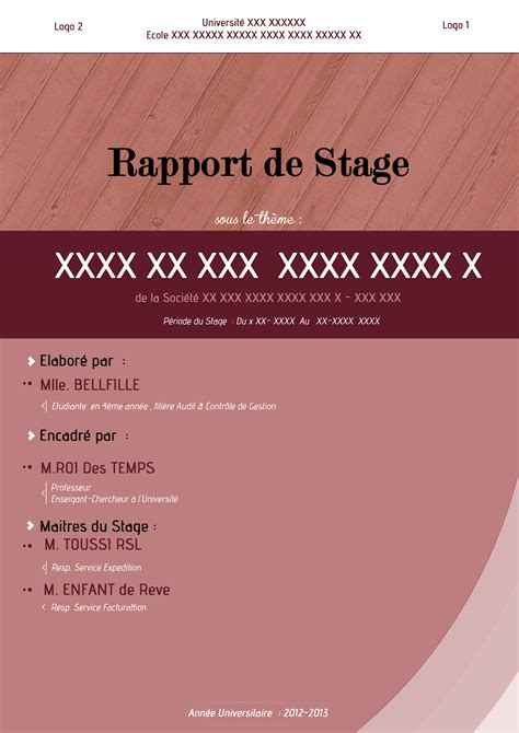 Rapport De Stage Page De Garde Mod Le Page De Garde Gratuit Aep