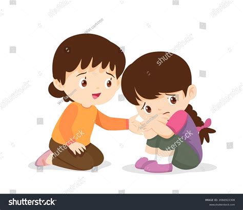 Sad Childrengirl Comforting Her Sadly Friendchildren Stock Vector