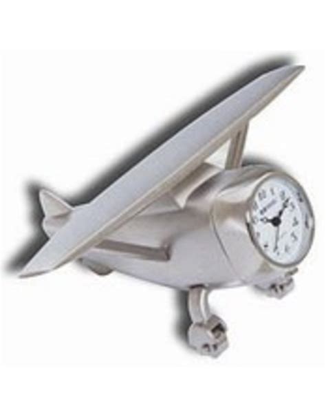 Desk Clock Hi Wing Airplane Metal Silver Pilot Outfitters