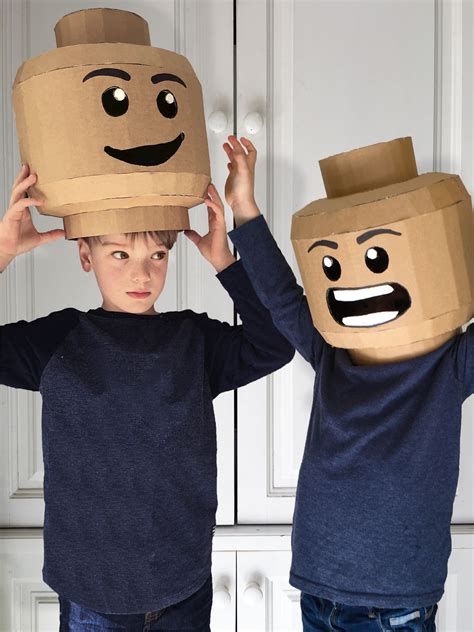 Cardboard Brickhead Helmet Costume Cardboard Costume Lego Costume Diy Cardboard