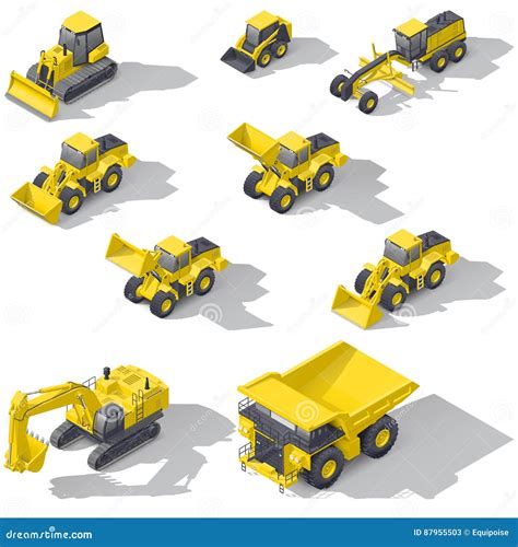 Isometric Dozer Or Bulldozer Set Of The Construction Machinery