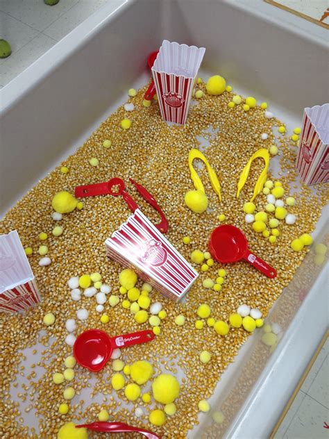 Popcorn sensory table Circus Theme Preschool Activities, Nursery