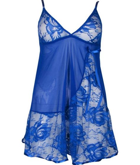 Blue Babydoll Sexy Sheer Lace Lingerie With Satin Trim Discreet Tiger