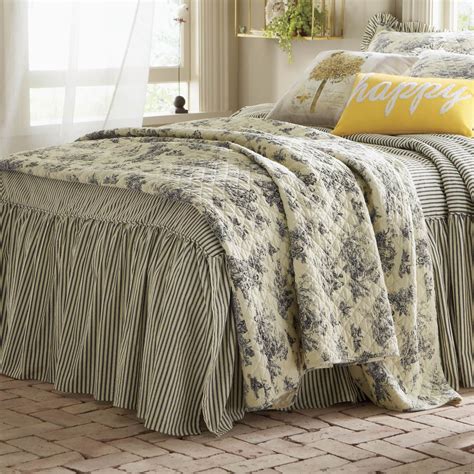 Toile Quilt In Farmhouse Bedding Sets Toile Bedding Ruffle Bedspread