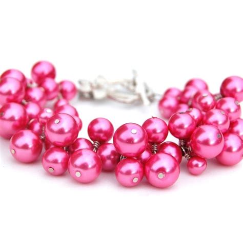 Items Similar To Pink Flambe Pearl Cluster Bracelet Bridesmaid