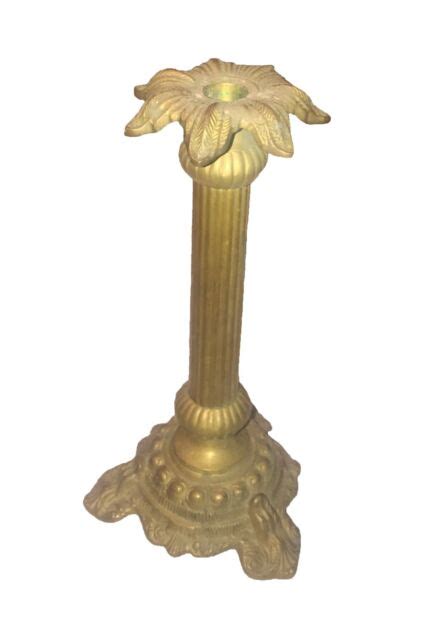 Antique Solid Brass Neoclassical 1700s Ancanthus Leaf Candle Holder