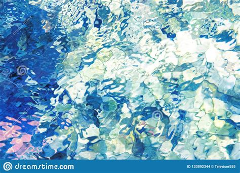 Abstract Blue Glass Background Rippled Water In Aquarium Fresh Water