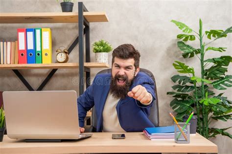 Shaking Fist At Somebody Angry Boss Yelling At Office Desk Work