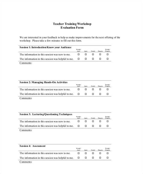 workshop evaluation forms