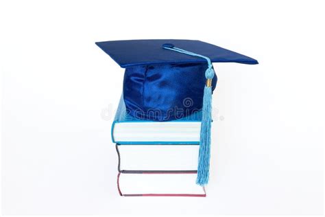 Blue Graduation Cap Or Mortarboard Isolated On White Background Stock