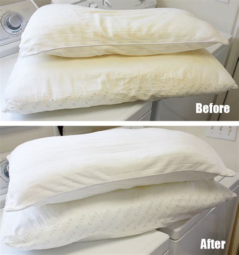 If your washing machine is large enough, wash two pillows at a time. HOW TO WASH & WHITEN YELLOWED PILLOWS - DIY real