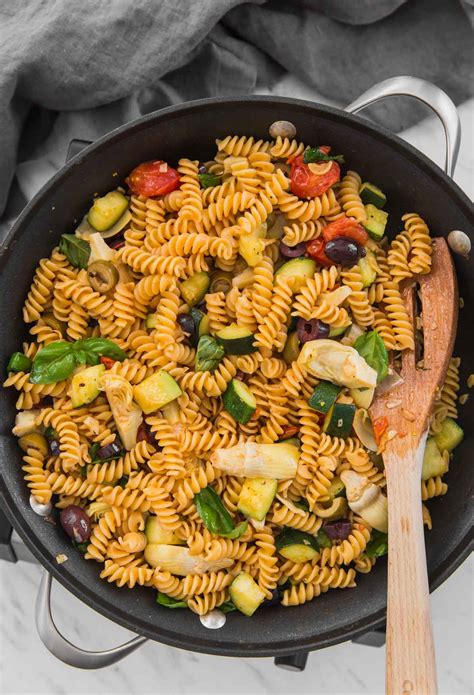 healthy mediterranean pasta with artichokes and olives