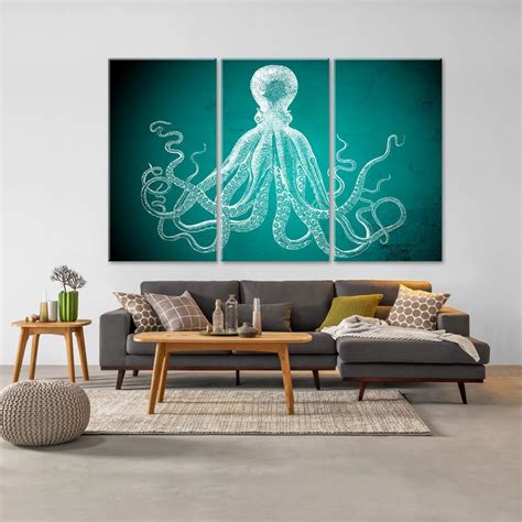 Turquoise Octopus Decor Octopus Canvas Large Wall Decor Etsy Large