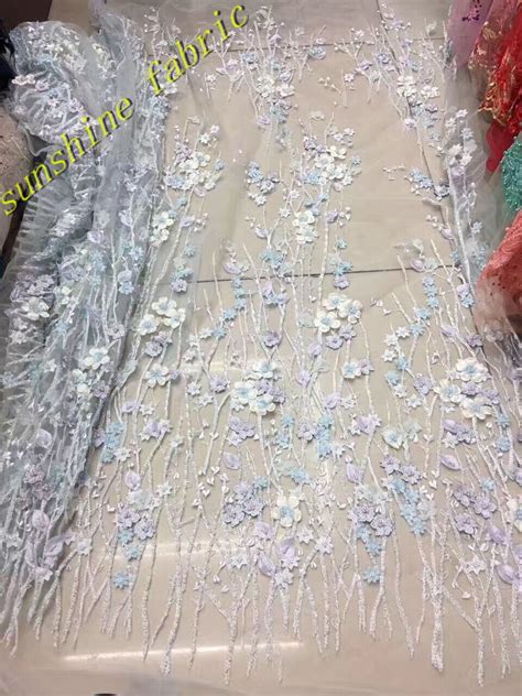 2017 Latest African Guipure Lace Fabric With Pearls Beads Mesh 3d Tulle Fabric Pink French Lace