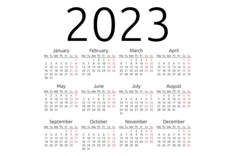 Calendar For 2023 Year Week Starts On Monday Vector Image Simple