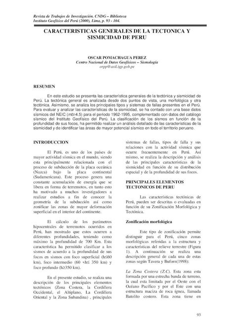 PDF Caracteristicas Generales De La Tectonica Y Sismisidad En El Peru