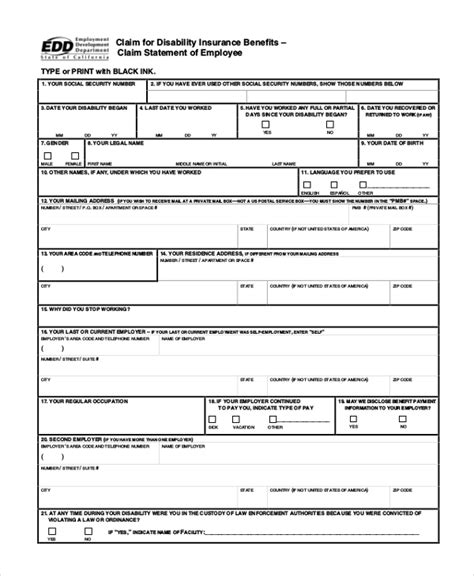 Free 9 Sample Disability Application Forms In Ms Word