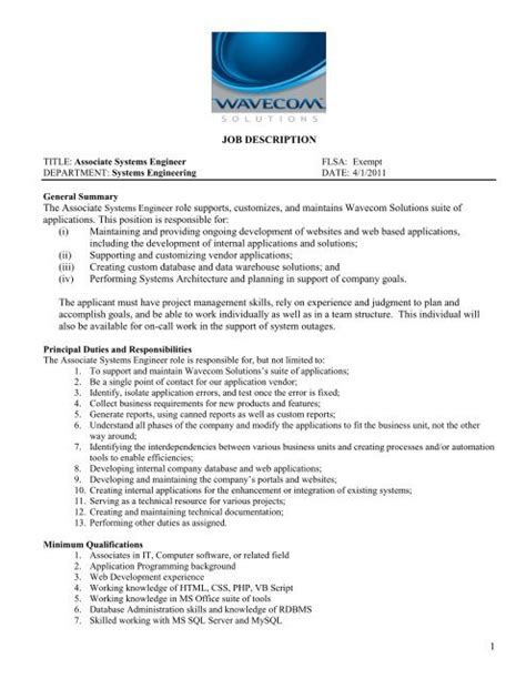 1 Job Description The Associate Systems Engineer Role