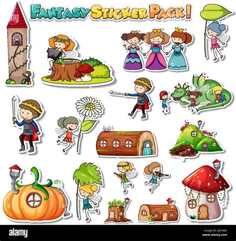 Sticker Set Of Fairy Tale Characters Illustration Stock Vector Image