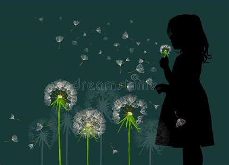 Girl With Dandelions On A Dark Background Vector Illustration Stock Vector Illustration Of