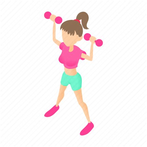 Cartoon Dumbbells Female Fitness Girl Sport Woman Icon