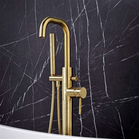 Core Freestanding Bath Shower Mixer Brushed Brass Scudo Bathrooms