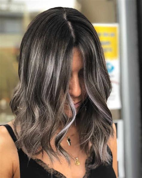 Brown Hair With Silver Highlights Black And Silver Hair Black Hair Ombre Grey Hair Highlights