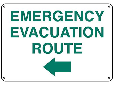 Emergency Evacuation Route Arrow Left Sign Plastic S 23488p Uline