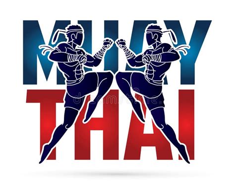 Muay Thai Action Thai Boxing Jumping To Attack With Text Cartoon