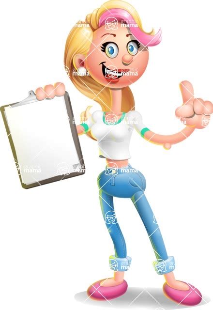 Cute Blonde Girl In Jeans Cartoon Vector 3d Character Notepad 1 Graphicmama