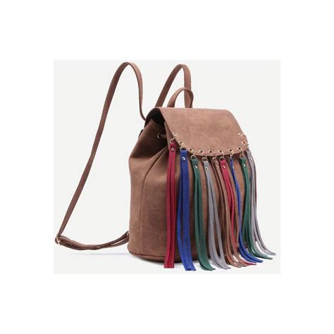 Brown Faux Leather Multicolor Fringe Flap Backpack 28 Liked On