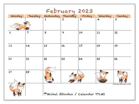 February 2023 Printable Calendar “771ms” Michel Zbinden Uk