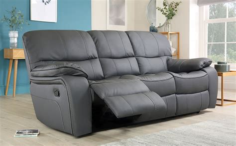 Generous in scale, with pillow arms and a stitched pillow back cushion that snugly supports you as you rock and recline. Beaumont Grey Leather 3 Seater Recliner Sofa | Furniture ...