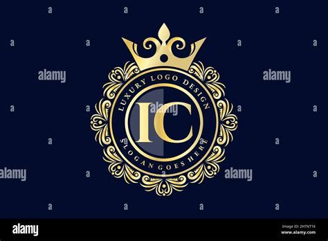 Ic Initial Letter Gold Calligraphic Feminine Floral Hand Drawn Heraldic